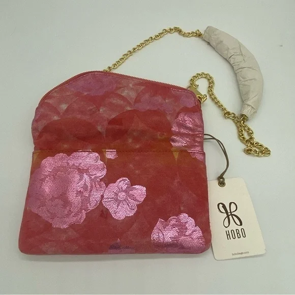 Hobo Daria Sunrise Floral suede leather Embossed Metallic Pink Flowers Crossbody - Picture 9 of 15